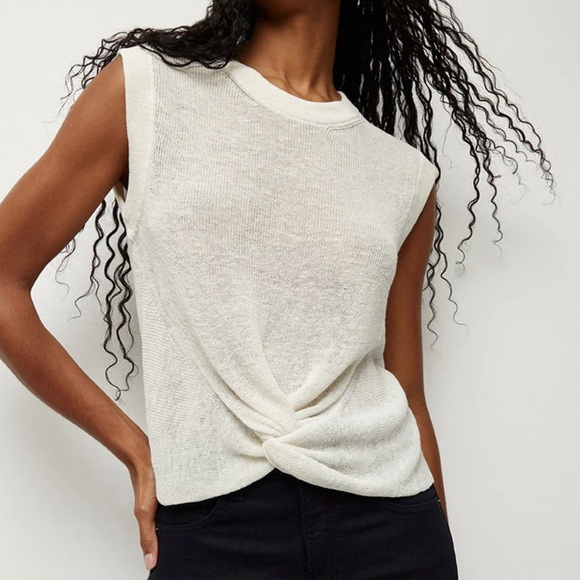 Veronica Beard Kellen Twist Front Sweater Tank Shear Linen Knit